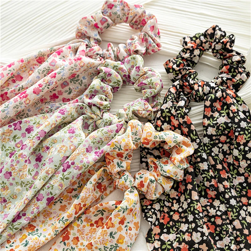 

Bow Streamers Hair Ring Fashion Floral Print Ribbon Girl Hair Bands Scrunchies Horsetail Tie Solid Headwear Hair Accessories
