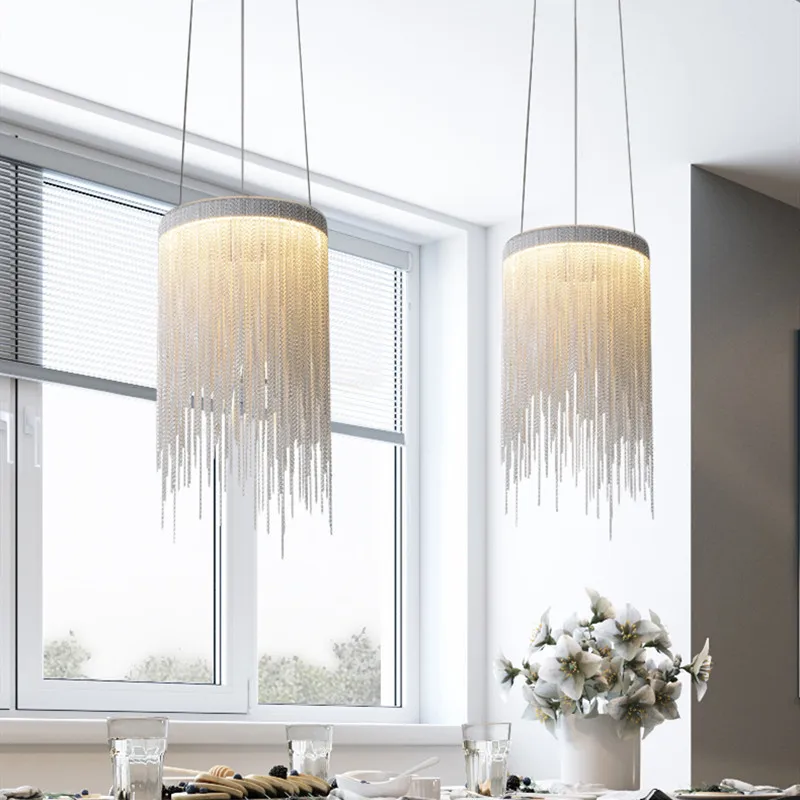 Nordic Loft Aluminum Chain Led Chandelier Modern Tassel Chain Bedroom Diningroom Cafe Aisle Decor Light Fixtures