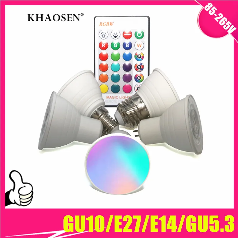 

Светодиодная лампа E27 E14 GU10 RGB с теплым белым светом, 5 Вт, 110 В, 220 В, 85-265 в, 16 цветов, волшебный светодиодный ночник, сценический светильник с рег...