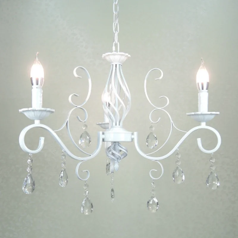 Vintage Wrought Iron Crystal Chandelier E14 Candle Lights Lighting Fixture Retro White Metal Ceiling Lamp MING | Освещение