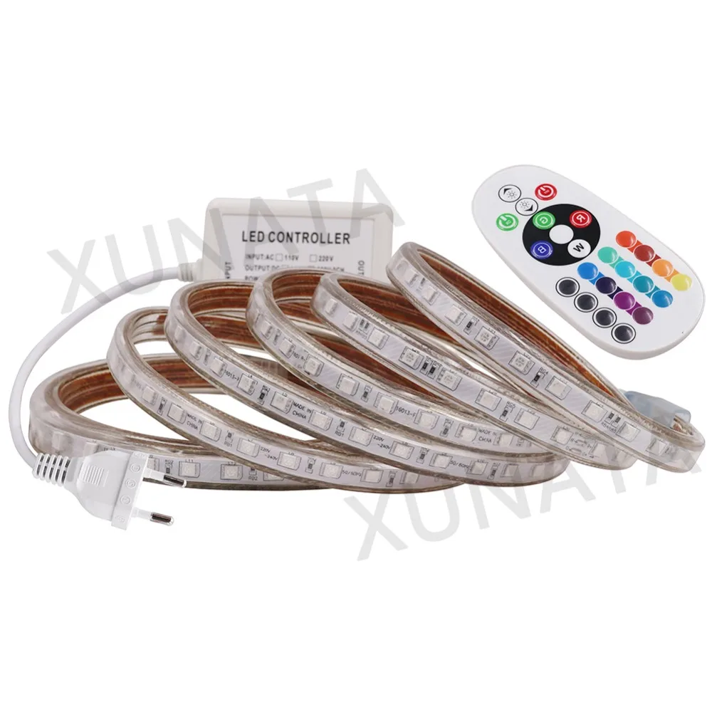 Super Bright 5050 RGB LED Strip Light 120led 220V Remote Control Waterproof Led Tape Rope Flexible Home Decoration | Лампы и освещение