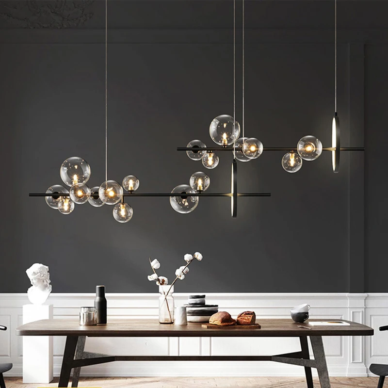Modern Glass Bubble Dining room Chandelier Led Long Round G9 Metal Cable Hanging Lighting for Bar Restaurant | Лампы и освещение