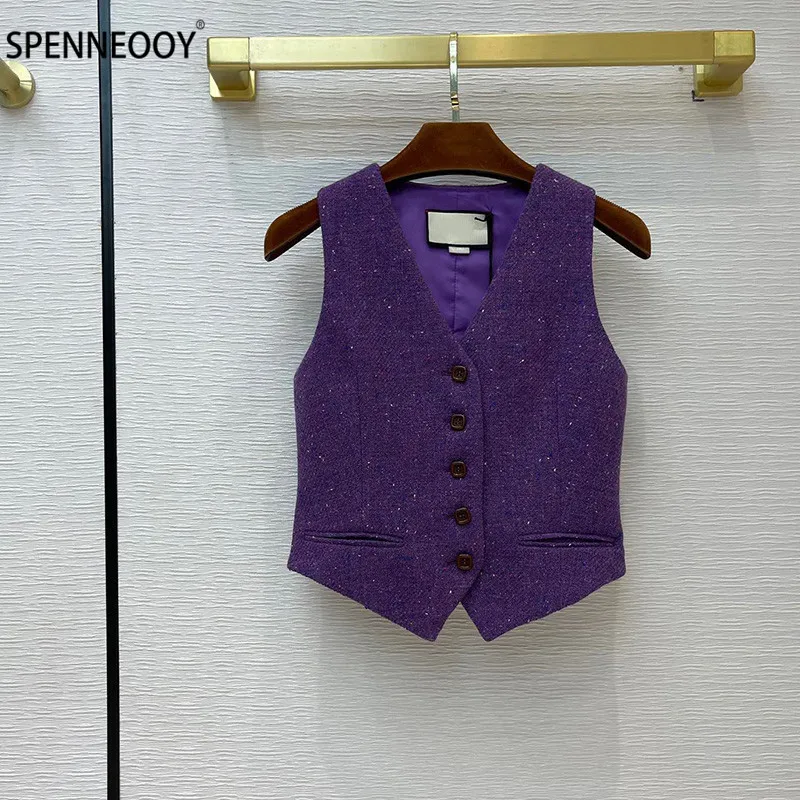 SPENNYMOOR 2021Spring Summer Runway Brand Purple Tweed Skirt Suit Women Fashion Single-Breasted Vest + Pleated Skirt