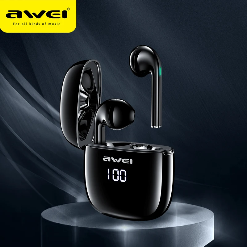 

AWEI TWS T28P TWS LED Display Earphones With Mic Bluetooth-compatible Earbuds Bass For iPhone & Andriod Low Latency For Gaming