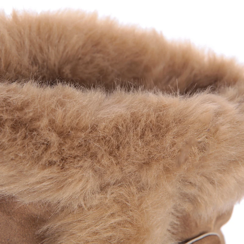 

Flat Flock Winter Warm Snow Boots Waterproof Platform Double Belt Buckle Artificial Plush Warm Women Mid-Calf Boots 2021