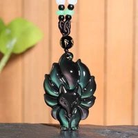 natural color obsidian nine tailed fox pendant necklace chinese hand carved fashion charm jewelry amulet men women lucky gifts