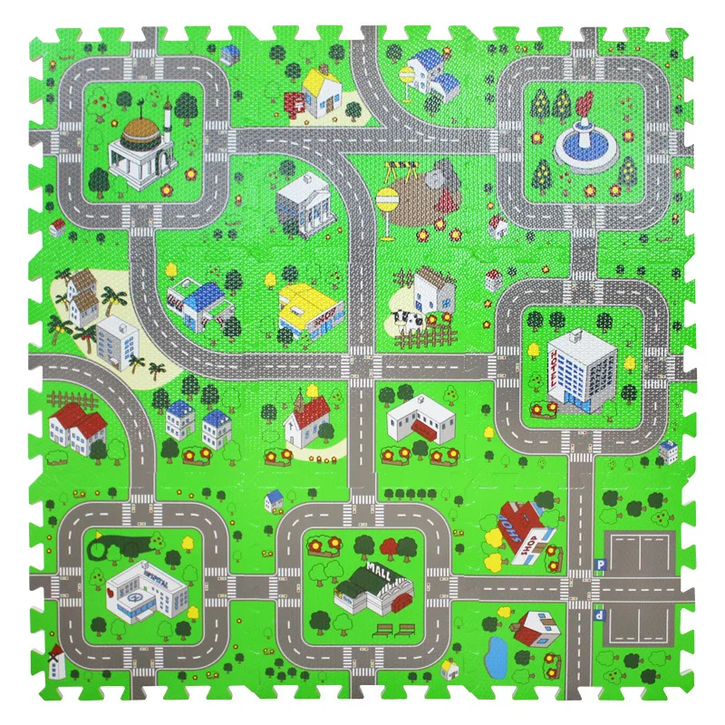 9 pieces Urban Road Environmental Protection Car Traffic Runway Foam Children Coated Stitching Pad Baby Game Mat | Игрушки и хобби