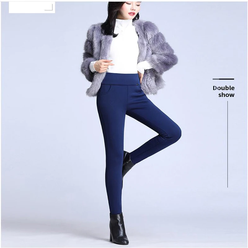 navy leg pants Babbytoro, женские леггинсы, зимние, теплые, флисовые, плюс толстый бархат, высокая талия, джеггинсы, узкие брюки размера плюс, 6XL, 5XL, S, белые, черные - Цвет: navy leg pants