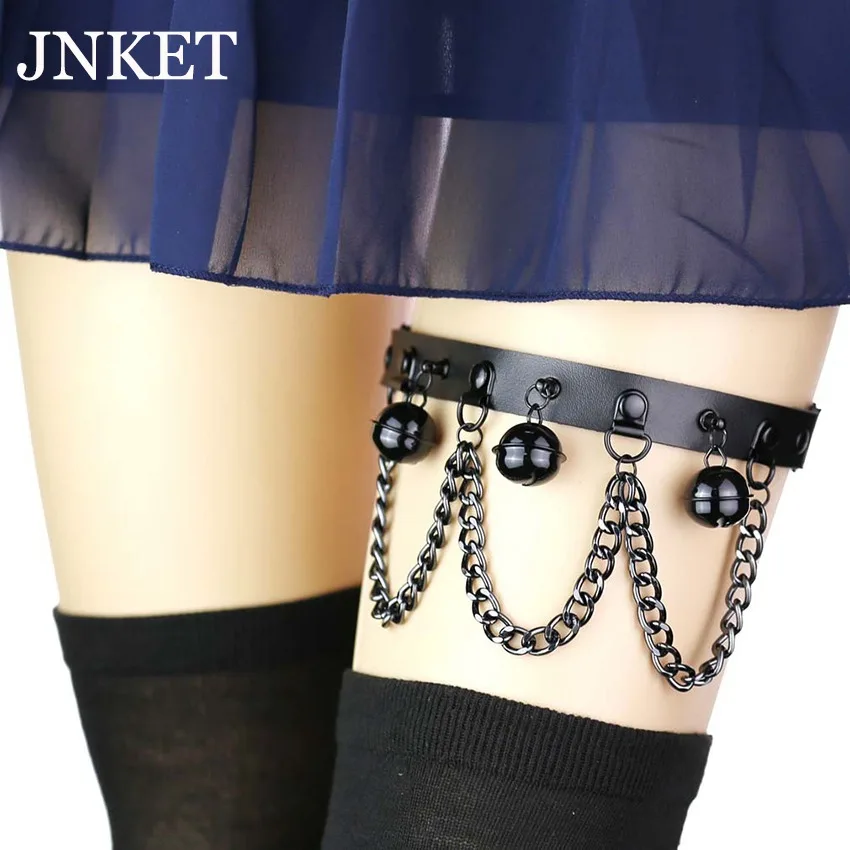 

Пояс для чулок JNKET Женский, эластичный, с черным колокольчиком, с кольцом-цепочкой, искусственная кожа на ногу