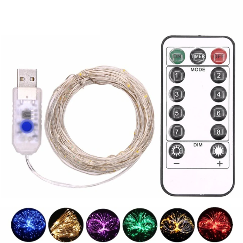 Светодиодная гирлянда 5 м/10 м в с питанием от USB медная проволока для отдыха на