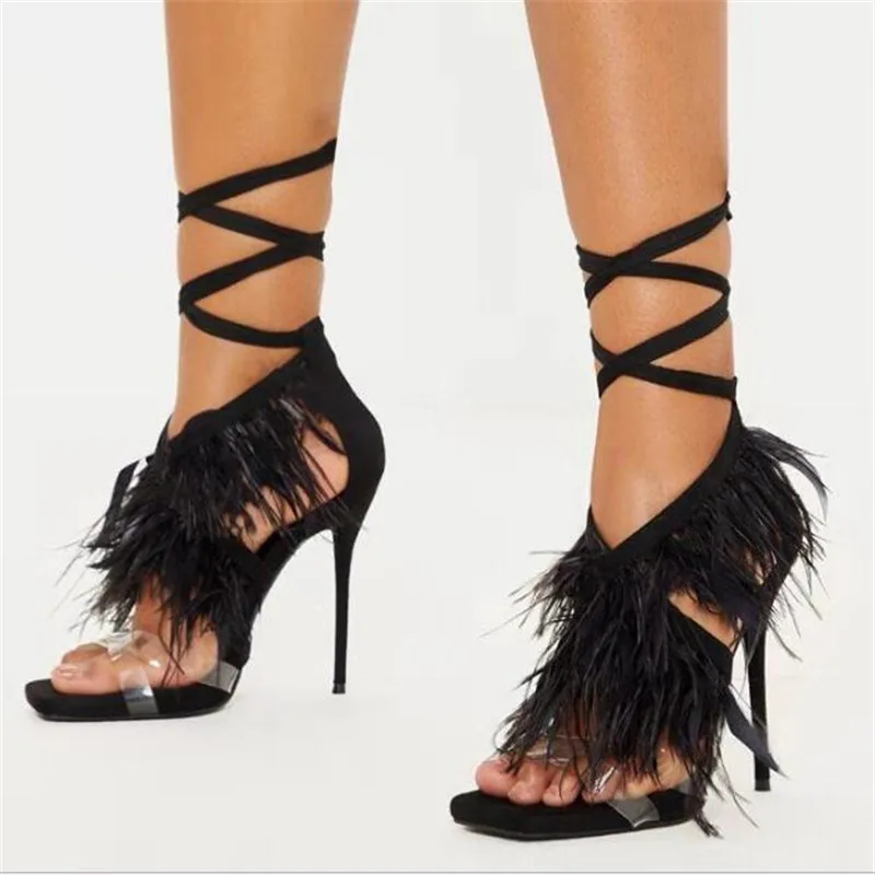 

Hot Sales 2020 Summer Style Sexy Women Sandals Square Toe PU 11.5CM Thin High Heels Lace Up Butterfly-knot Shallow women shoes