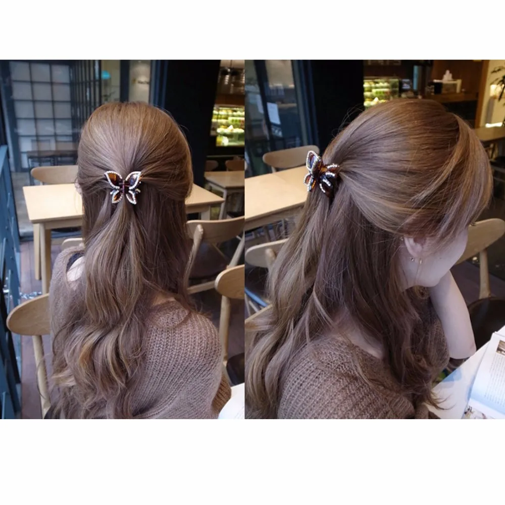 Стразы маленькая заколка для волос коготь женщин женская бабочка цветок конский