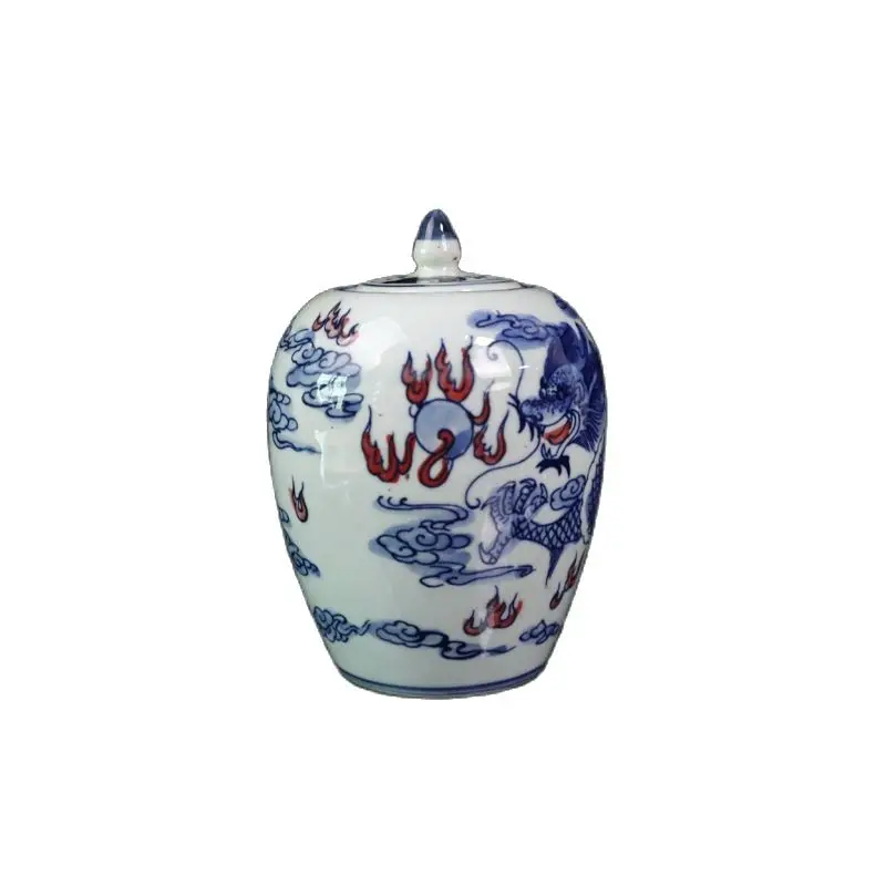 

Китайский фарфор синий и белый подглазурь Красный Дракон узор Крытый горшок