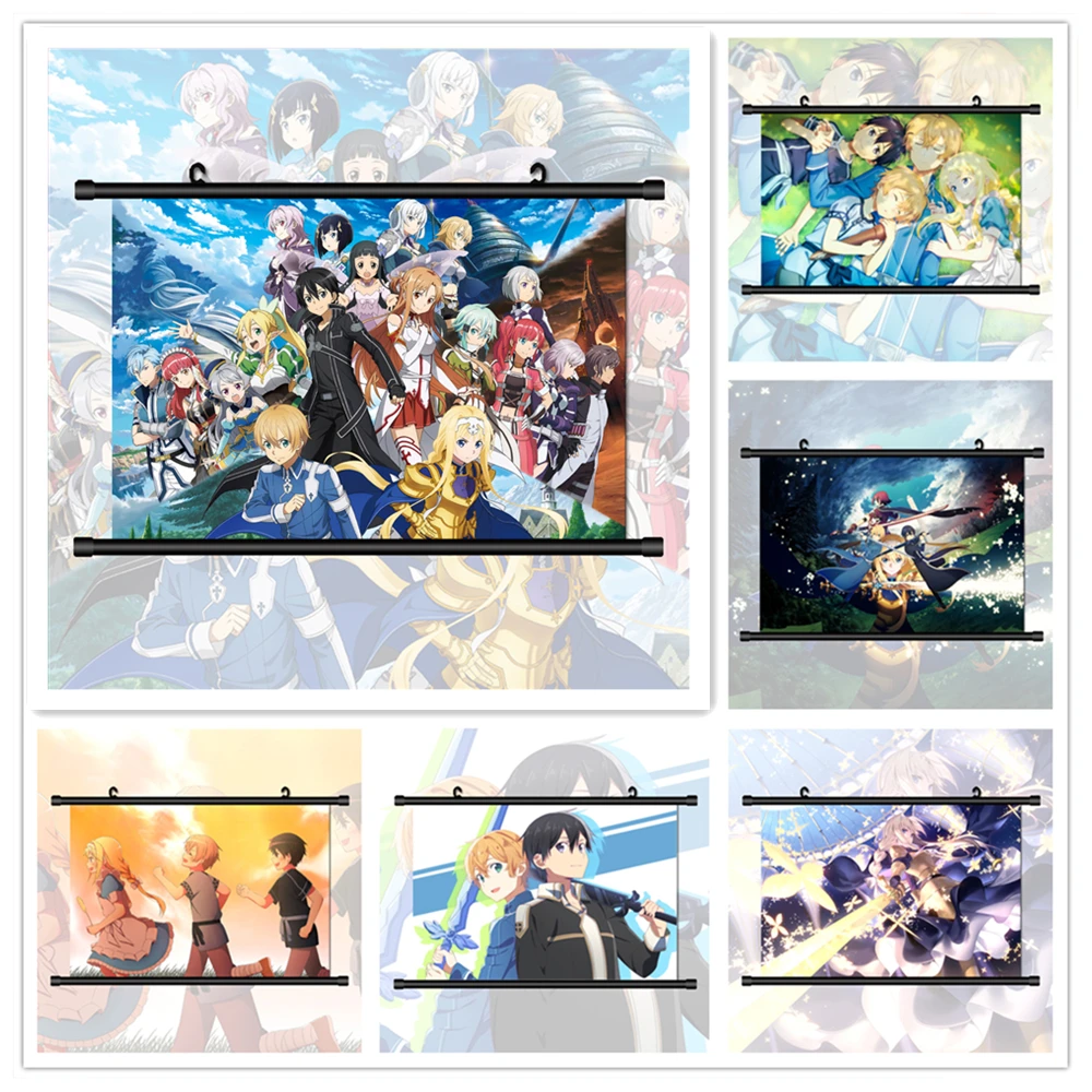 Меч искусство онлайн Аниме Манга HD Печать настенный плакат свиток|Рисование и