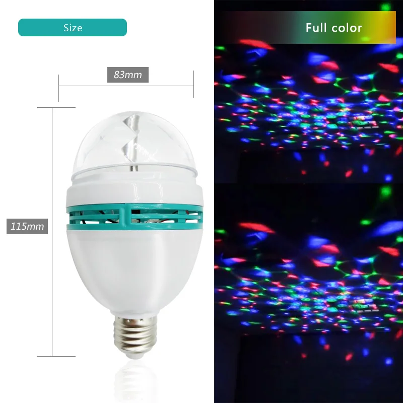 

3W E27 RGB Led Lamp Bulb Magic Color Projector Auto Rotating Stage Light AC85-265V 220V 110V For Holiday Party Bar KTV Disco
