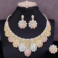 kellybola fashion luxury flowers jewelry sets for women wedding 4pcs african indian cubic zirconia dubai bridal jewelry