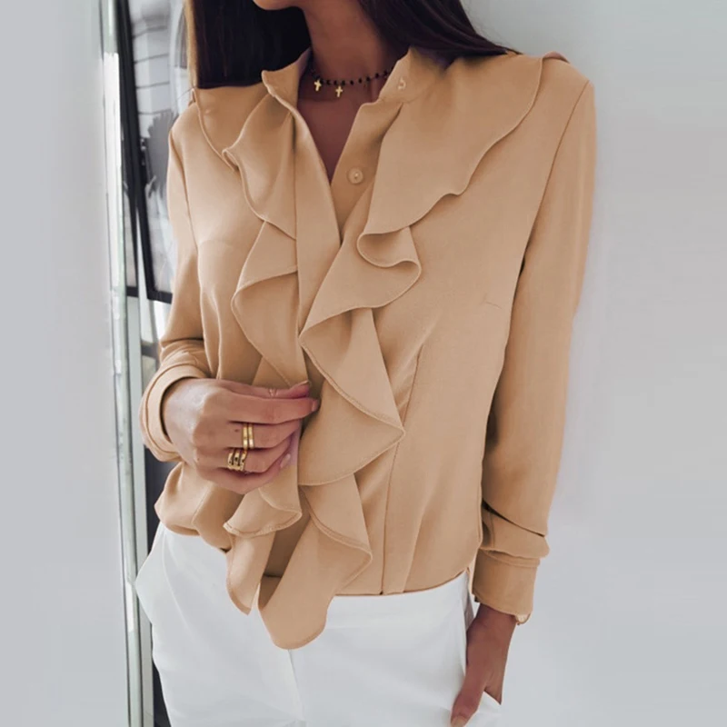 Модная однотонная блузка для женщин осенняя рубашка офисной леди размера плюс XXL