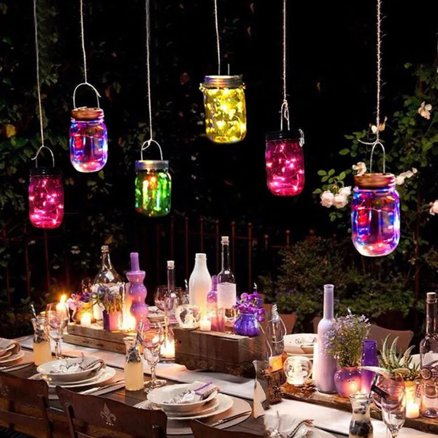 

Solar Mason Jar Light Waterproof Fairy Firefly Jar Lid String Light Outdoor Garden Patio Decor Hanging Lamp Courtyard Table Lamp