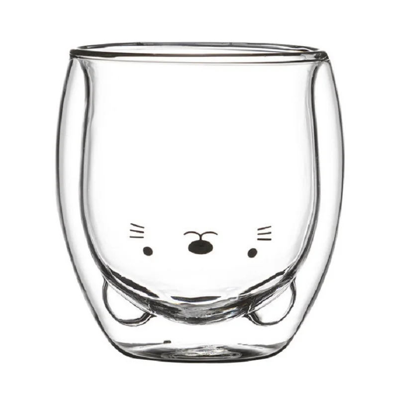 Кружка стеклянная термостойкая двухслойная 280 мл с изображением милого