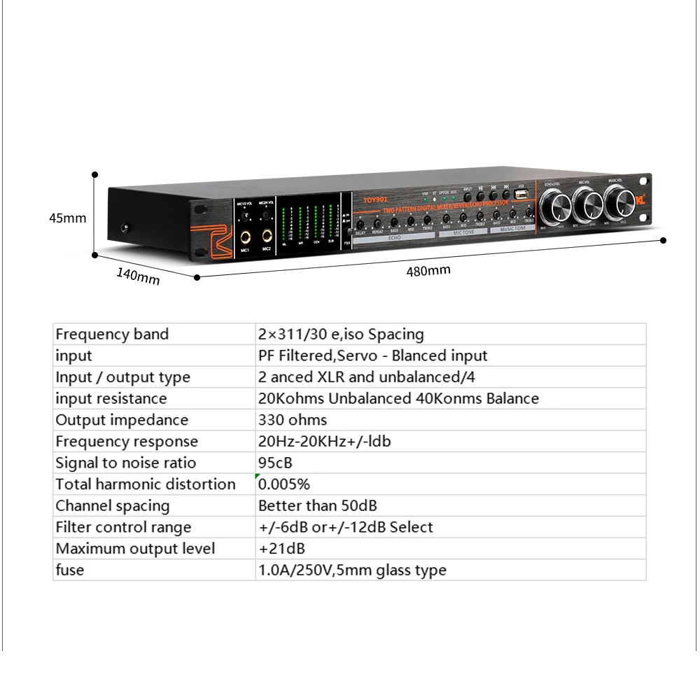 

Professional Karaoke Digital Audio Effect Processor Built-in Wireless Microphone USB Bluetooth Fiber Optic Effect Processor