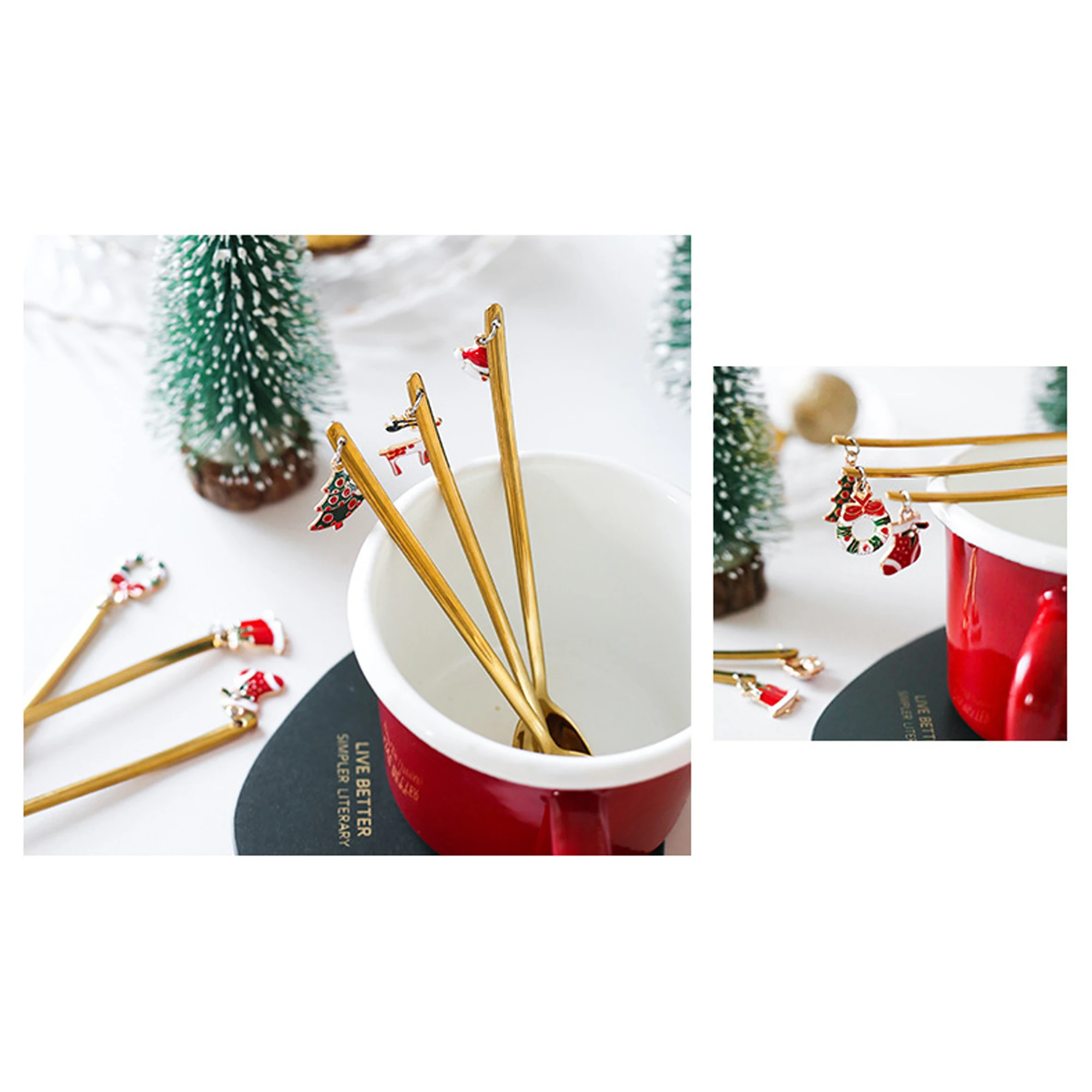 

6Pcs New Christmas Coffee Dessert Mixing Ladle Spoon Set Stainless Steel Dinnerware Silverware Flatware Dinner Dropshipping
