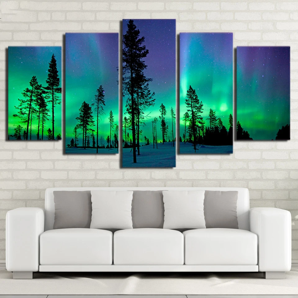 Snow Forest Aurora Canvas Painting Landscape Starry Sky Wall Picture for Living Room Decoration Posters and Prints Home Decor | Дом и сад