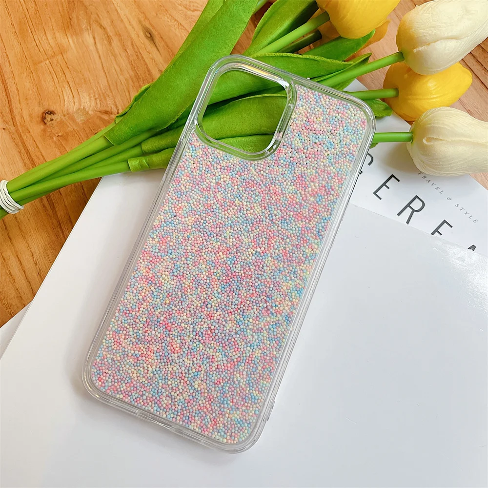 Чехол для Iphone 12 11 Pro Max полностью Радужный чехол с сыпучим песком в горошек макарон