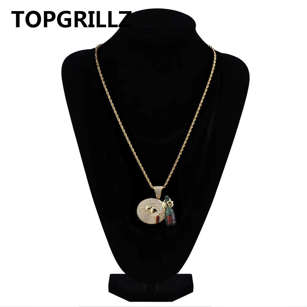 TOPGRILLZ язык торчащие лицо бутылка вина кулон ожерелье Iced Out кубический циркон золотой цвет личность хип хоп ювелирные изделия