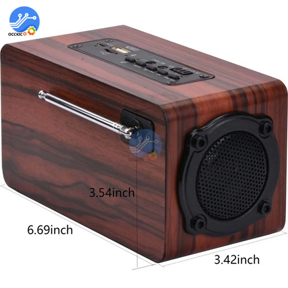 Портативная деревянная Беспроводная bluetooth колонка ретро стерео сабвуфер Hi Fi FM