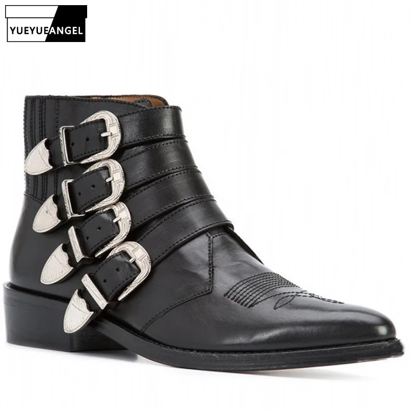 Мужские ковбойские ботинки с пряжкой для подиума Высококачественные челси из