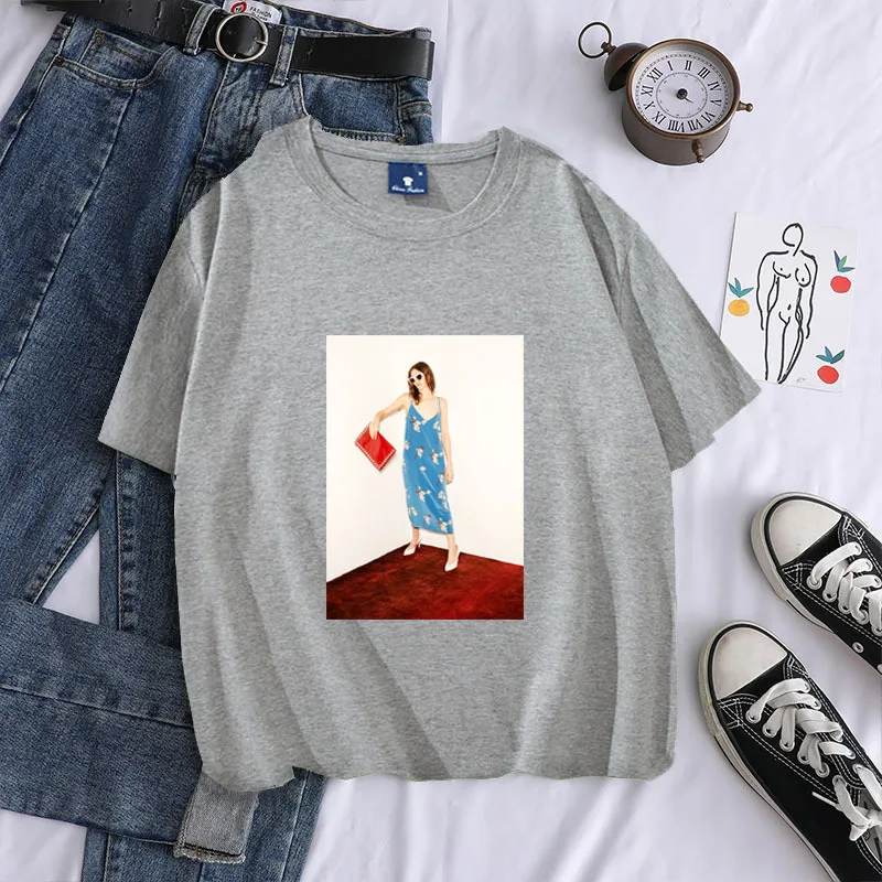 

WK Elegant ladies T Shirt Women Summer Casual Tshirts Tees Harajuku Korean Style Graphic Tops Kawaii Female T-shirts Woman