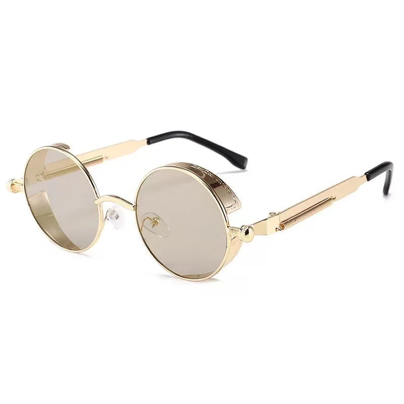 

Quality Sunglasses Luxury and Women Classic Retro Brand Men Designer Sunglasses High UV400 Steampunk Gothic Round Metal Frame Su