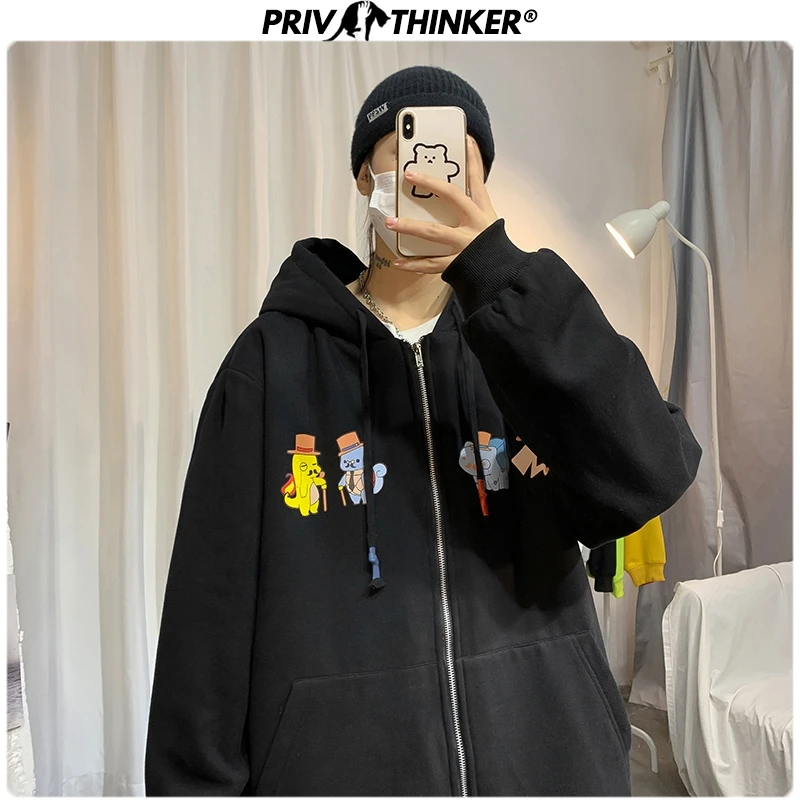 Privathinker Men's Autumn Winter Carton Print Jacket Men Thicken Warm Fashion Hooded Coats Male 2020 Jackets Clothes 5XL | Мужская