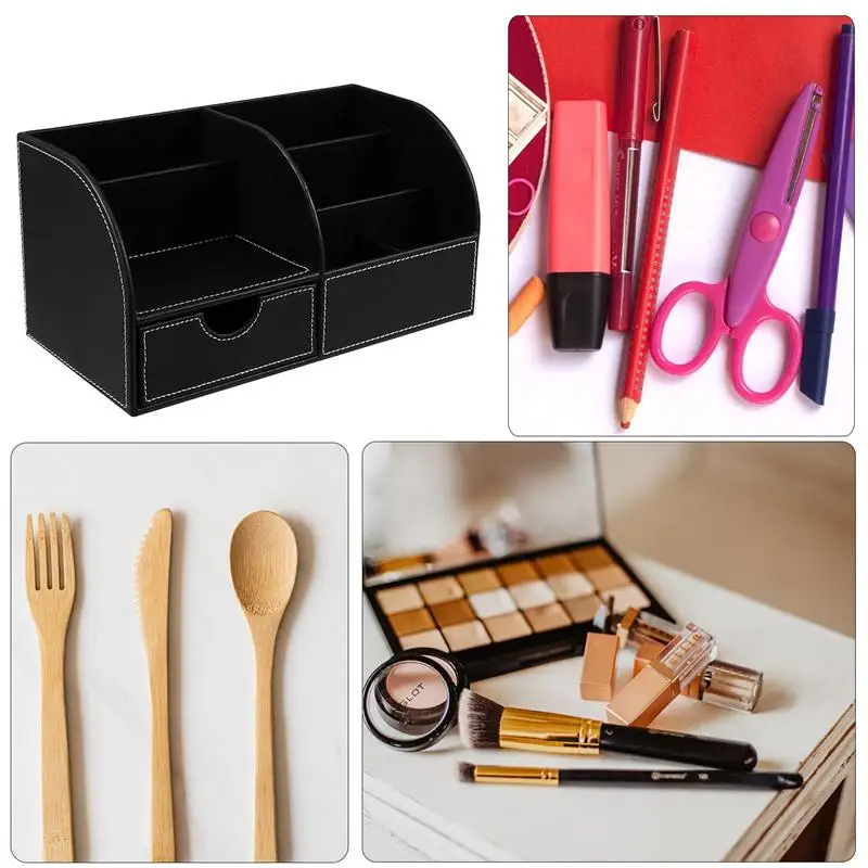 

Multifunctional PU Leather Pen Holder Organizer Office School Stationery Supply