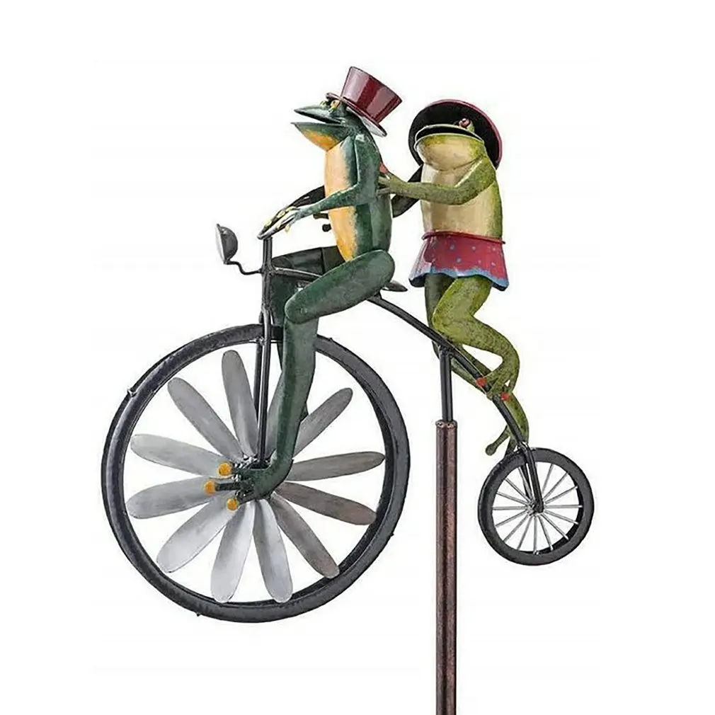 

Hot High Quality Vintage Bicycle Metal Wind Spinner Animal Bike Windmill Metal Stake Riding Motorcycle For Home Garden Decor
