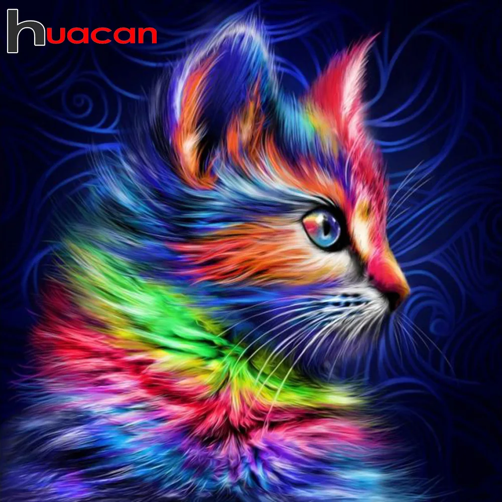 Алмазная картина Huacan 5D, полная квадратная Алмазная вышивка в виде животных, кошек, круглые стразы для вышивания крестиком, домашний декор