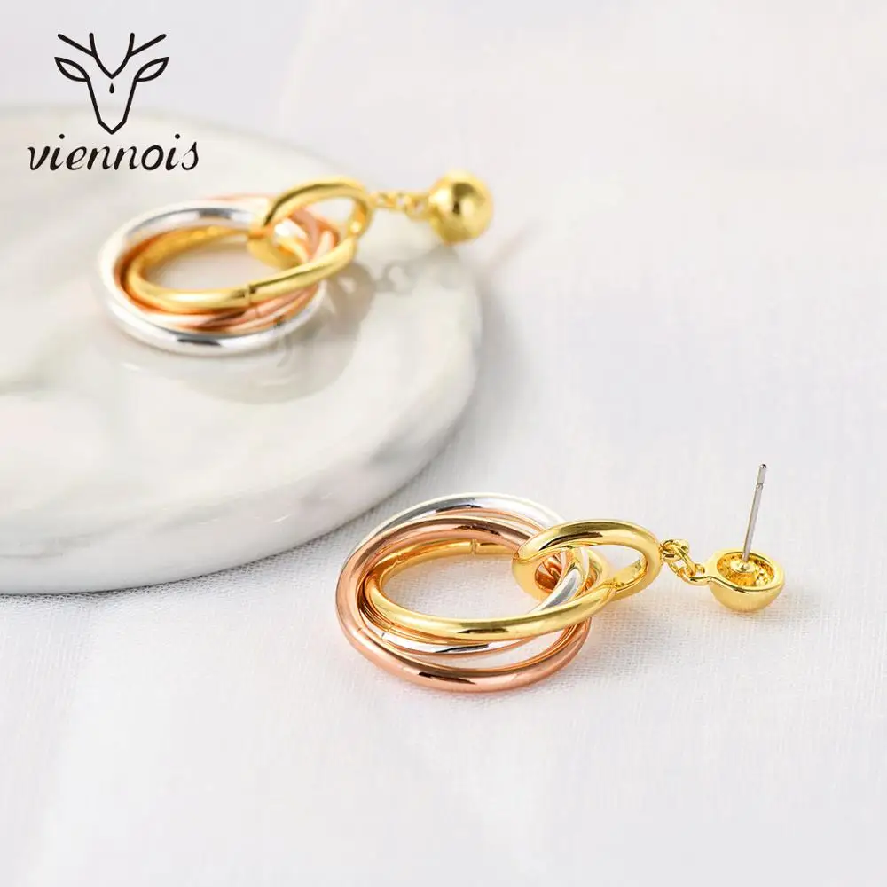 Серьги-подвески с золотым покрытием розовое золото разноцветные | Украшения и