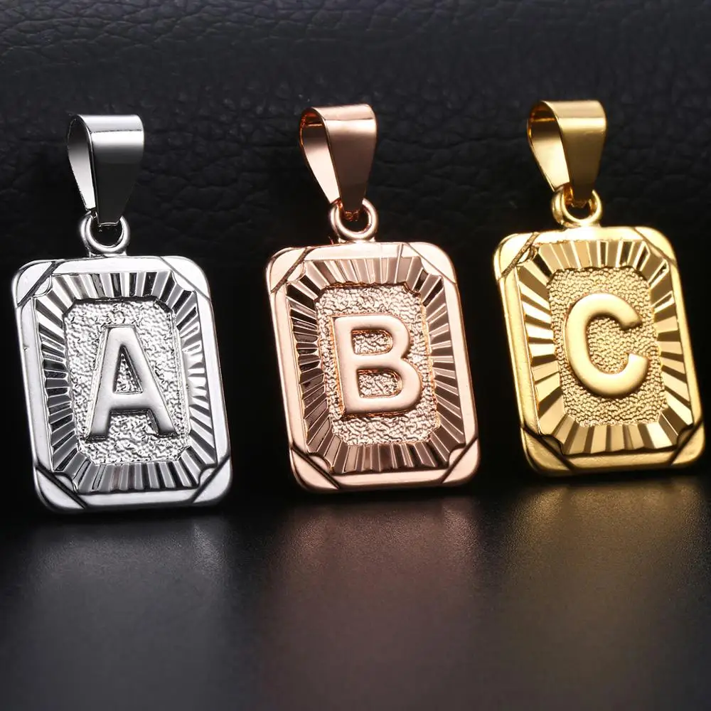26 Initials Square Alphabet Pendant Necklace For Women Men Gold Golor Name Charm Box Link Chain Best friend Necklaces Jewelry | Украшения и