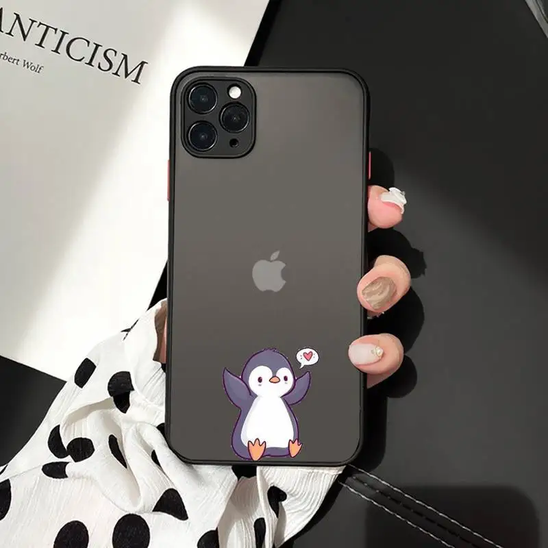 

Phone Case For iPhone 12 11 Mini Pro XR XS Max 7 8 Plus X cartoon penguin Matte transparent cover