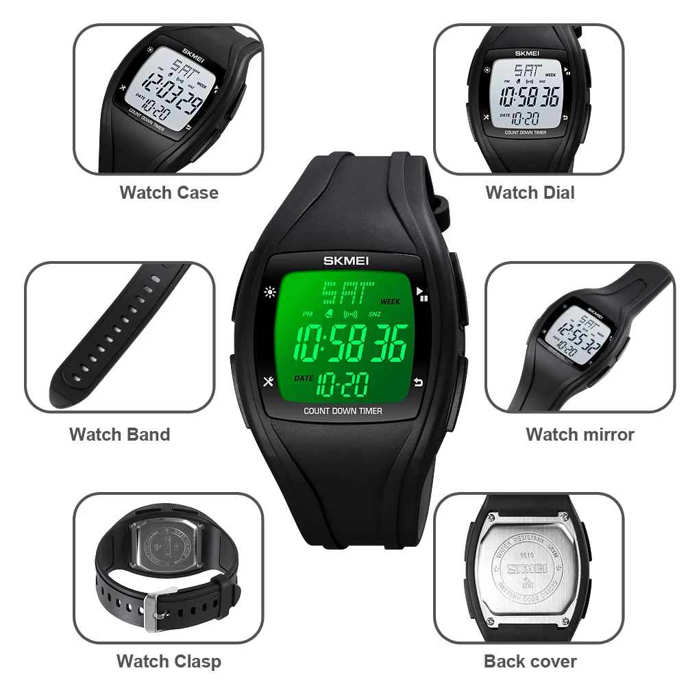 Часы наручные SKMEI мужские с цифровым дисплеем водонепроницаемые спортивные
