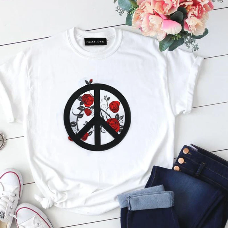 Женская футболка с надписью I'm Most peace love and светильник, женские летние свободные футболки, camiseta mujer S-XL