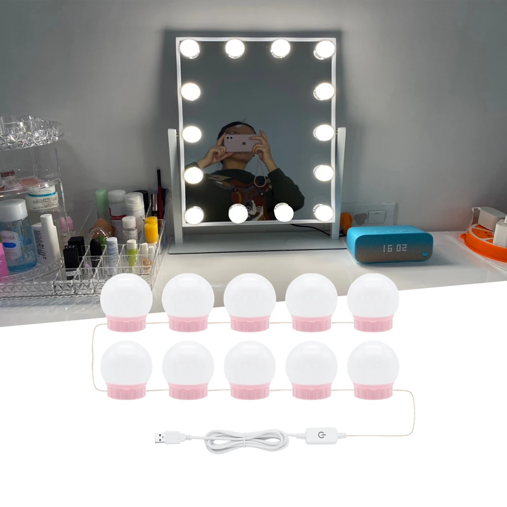 LED Makeup Mirror Light Hollywood Vanity Lights 5V USB Wall Lamp Nature White 6 10 14Bulbs for Dressing Table Decoration