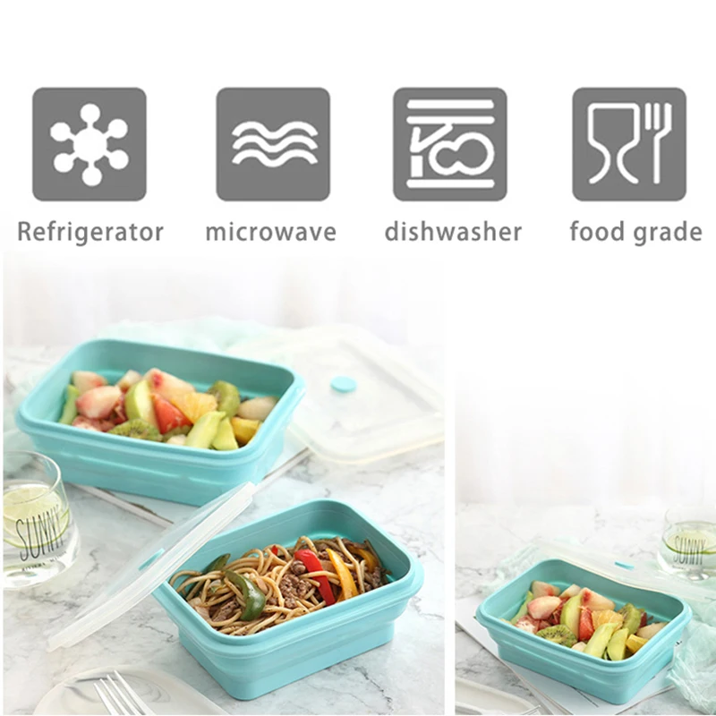 

Silicone Portable Folding Lunch Box Environmentally Friendly Food Grade Silicone Microwave Lunch Box Kitchen accessories