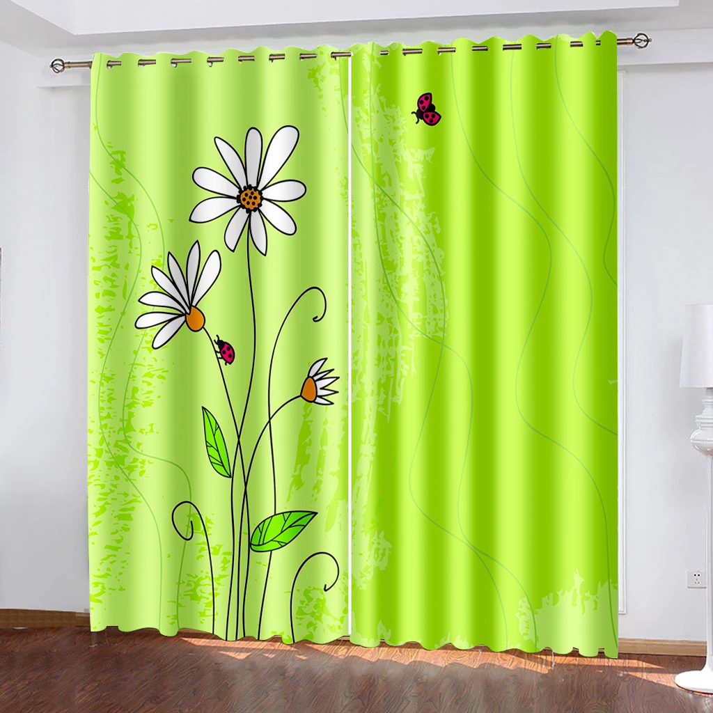 

Пользовательские шторы, белый цветок, Жук на зеленом фоне, 3d занавески Блэкаут для гостиной, детской спальни, ткань