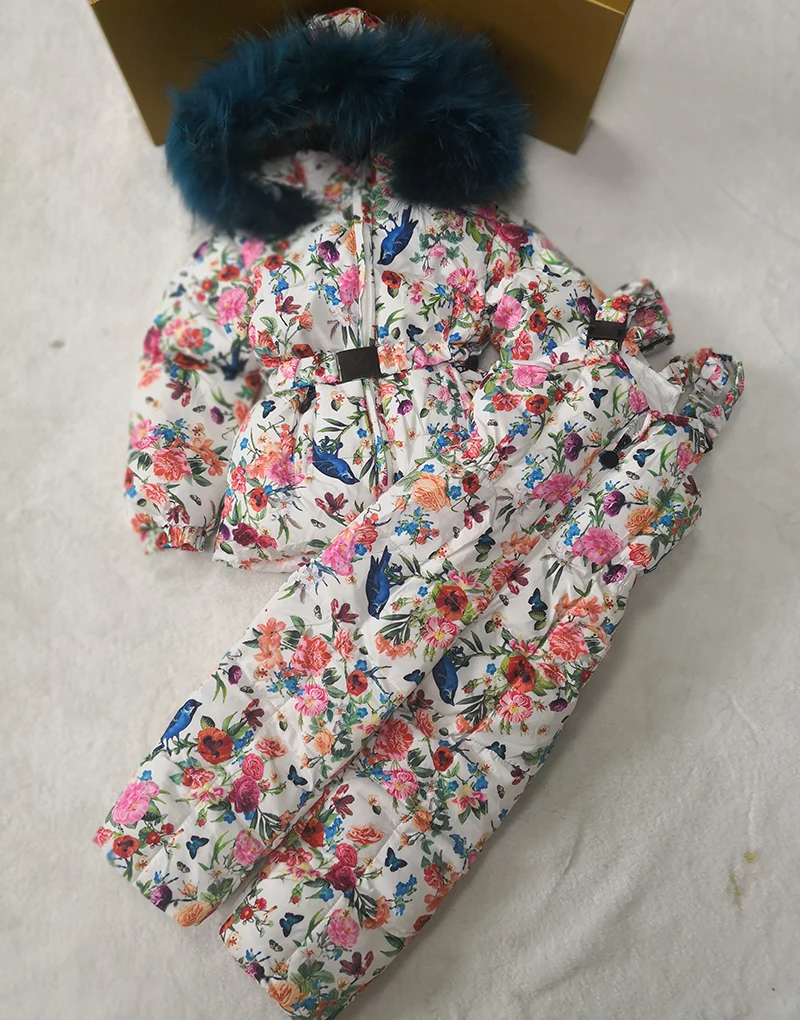 Real raccoon fur 2019 winter jacket child suit jacket+pant twinset boy &amp girl ski suits children down outerwear parka | Детская