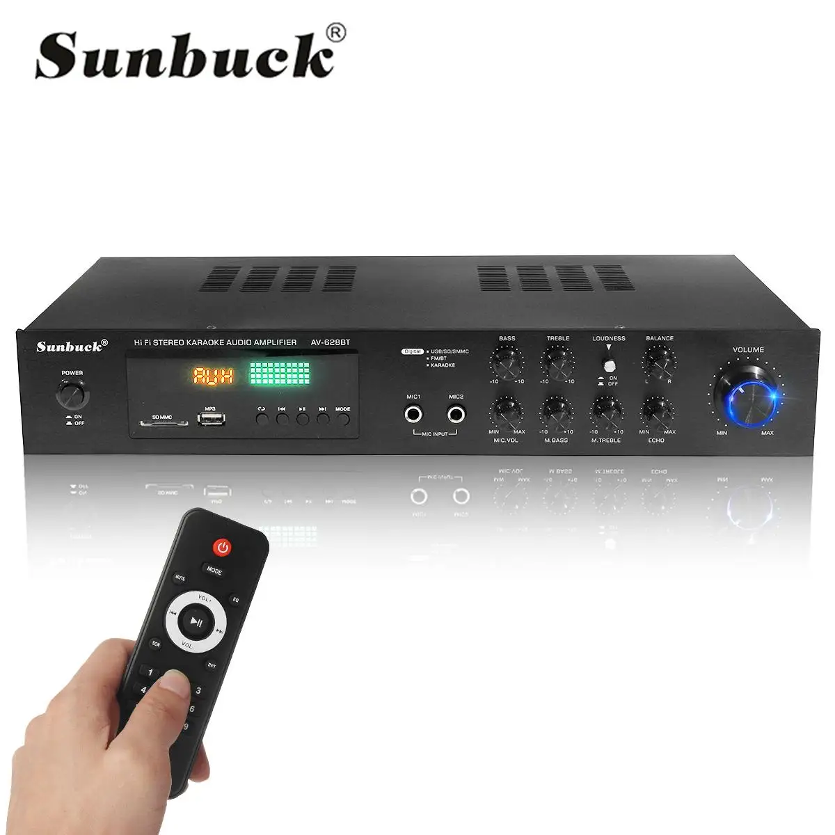 

SUNBUCK аудио AV-628BT звукоприёмник с Мощность усилитель 2000W AC 110V 220V Hi-Fi стерео аудио усилитель класса D Бас ВЧ для динамиков