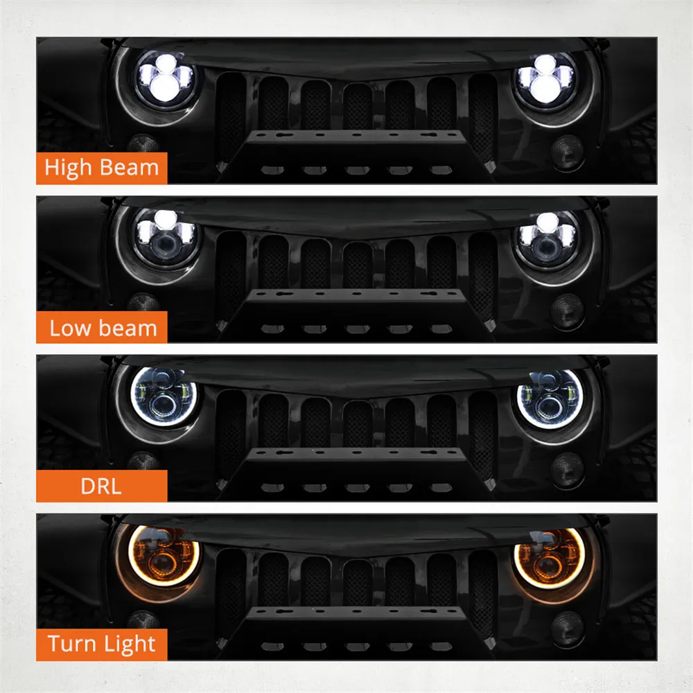 2x 7inch LED Headlight 50W DRL Halo Angel Eyes Led Headlamp 12V 24V High Low Turn Signal for Lada Niva Offroad 4x4 Modified - купить по