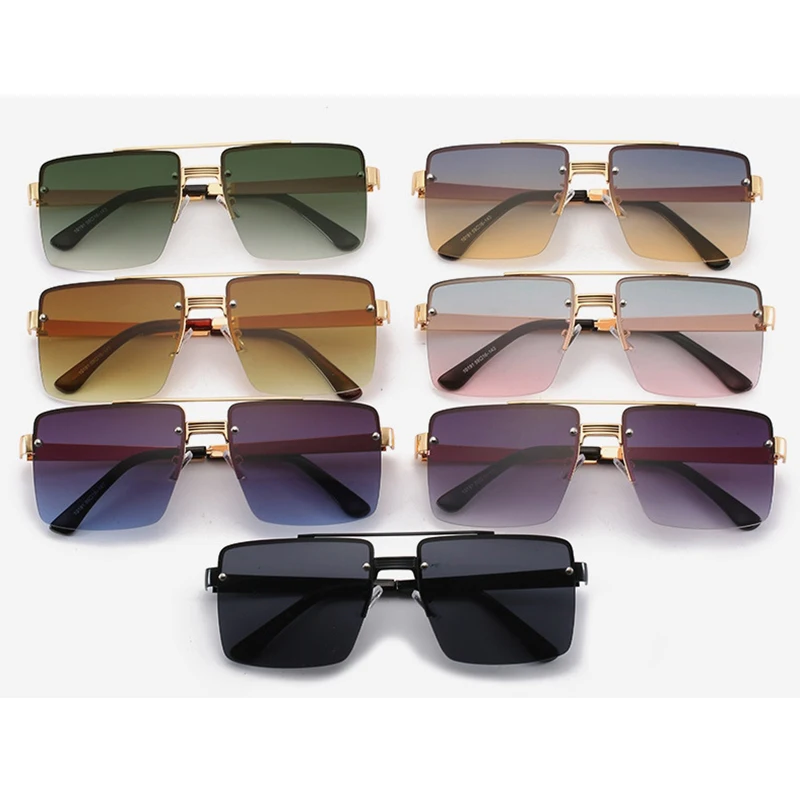 

2021 Square Gradient Shades For Men Fashion Trendy Luxury Brand Designer Vintage Rimless Sun Glasses For Female Eyeglasses Ladie