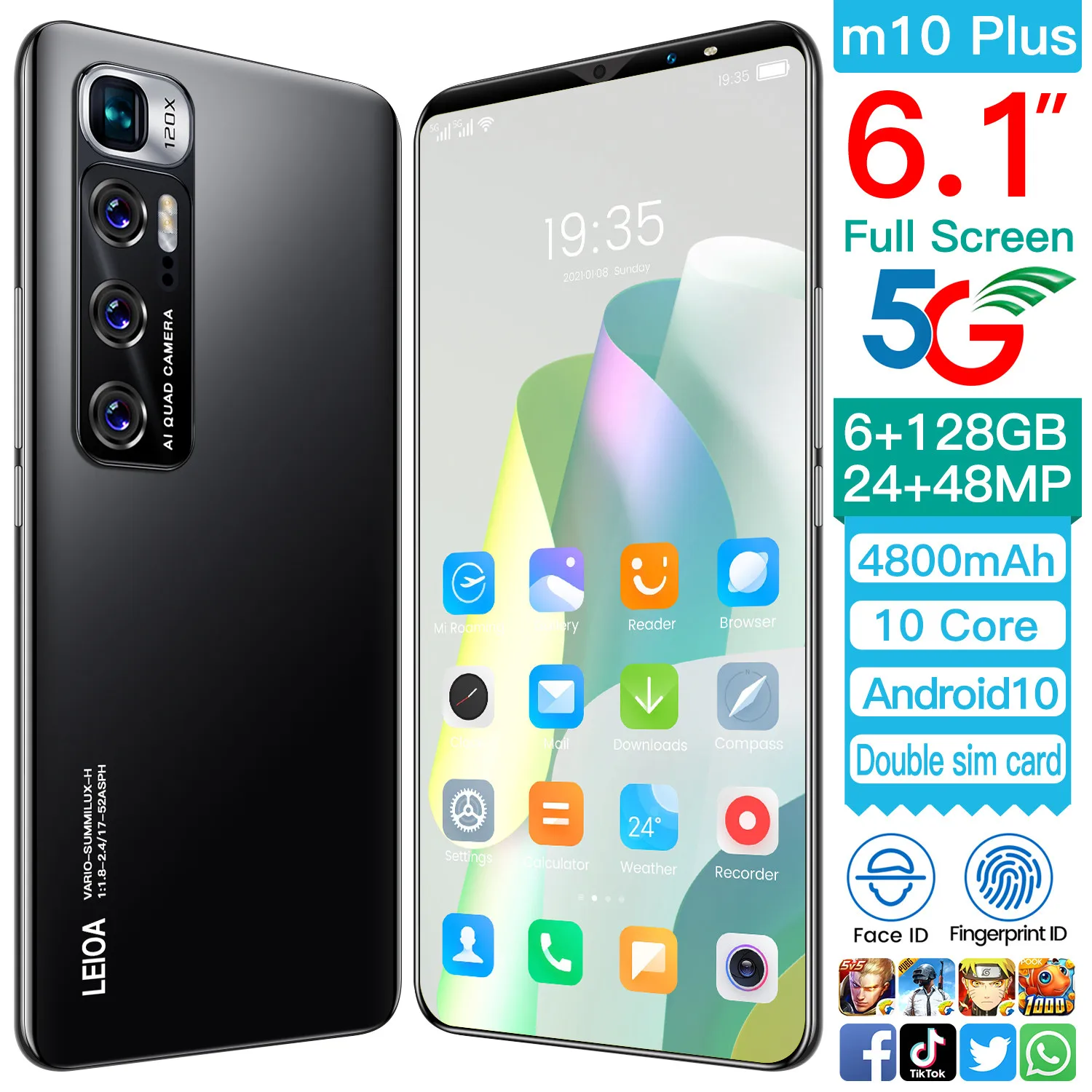 

Global Version XIAO M10 Plus 6.1 Inch 8+128GB Fingreprint ID 10 Core 4800mAh Andriod 11 Smartphone Dual SIM+Micro SD Cellphone
