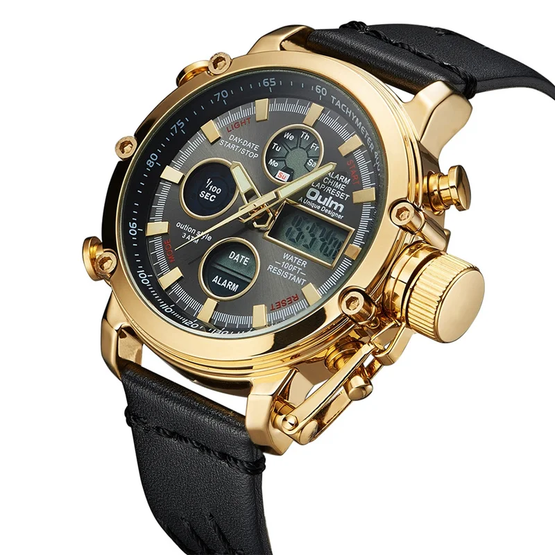 

Gold Black Dual Display Watch Male Analog Digital Sports Watches Dropshipping